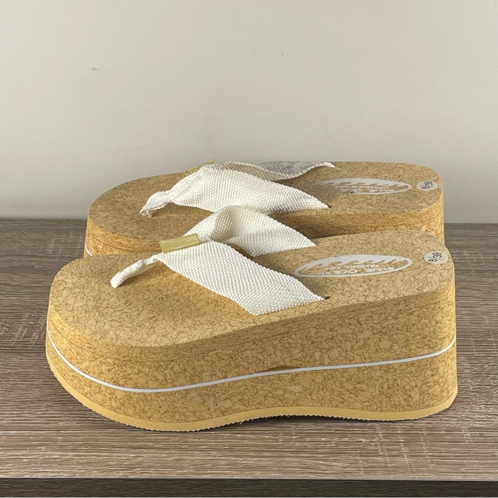 Y2K Blue Ocean Chunky Platform Flip Flops Wedge Thong Sandals - Size 9 - Picture 3 of 5